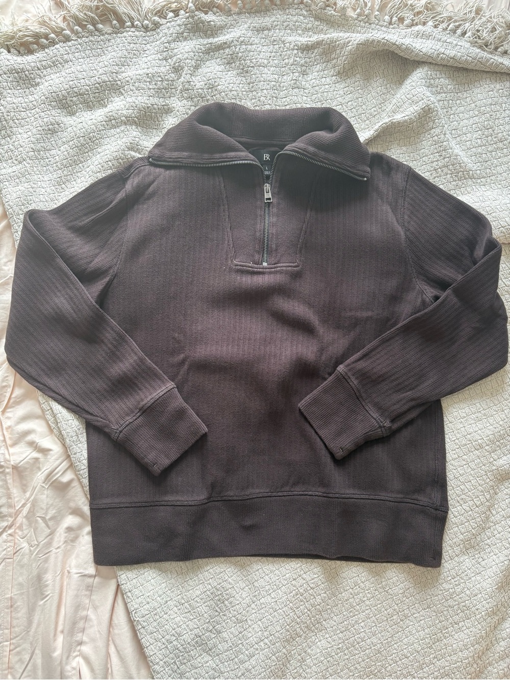 Banana Republic Men's Dark Brown Half-Zip Ribbed Sweater